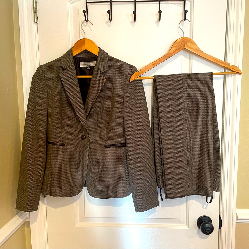 A two-piece Tahari pant suit